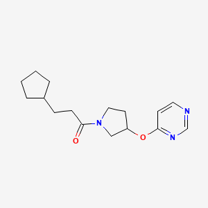 molecular formula C16H23N3O2 B2443607 3-环戊基-1-(3-(嘧啶-4-氧基)吡咯啉-1-基)丙酮 CAS No. 2034580-07-7
