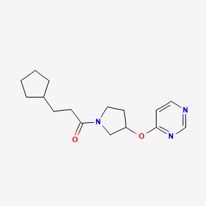 molecular formula C16H23N3O2 B2443607 3-Ciclopentil-1-(3-(pirimidin-4-iloxi)pirrolidin-1-il)propan-1-ona CAS No. 2034580-07-7