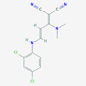 molecular formula C14H12Cl2N4 B2443608 2-[3-(2,4-Dichloroanilino)-1-(dimethylamino)-2-propenylidene]malononitrile CAS No. 338773-82-3