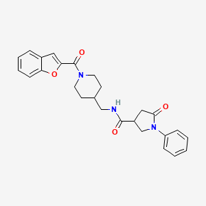 molecular formula C26H27N3O4 B2443620 N-((1-(苯并呋喃-2-羰基)哌啶-4-基)甲基)-5-氧代-1-苯基吡咯烷-3-甲酰胺 CAS No. 1235256-83-3