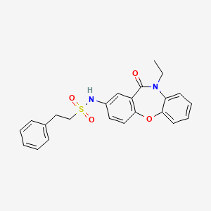 molecular formula C23H22N2O4S B2443641 N-(10-ethyl-11-oxo-10,11-dihydrodibenzo[b,f][1,4]oxazepin-2-yl)-2-phenylethanesulfonamide CAS No. 921920-13-0