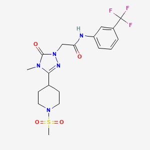 molecular formula C18H22F3N5O4S B2443664 2-(4-methyl-3-(1-(methylsulfonyl)piperidin-4-yl)-5-oxo-4,5-dihydro-1H-1,2,4-triazol-1-yl)-N-(3-(trifluoromethyl)phenyl)acetamide CAS No. 1105211-43-5