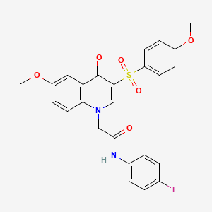 molecular formula C25H21FN2O6S B2443665 N-(4-fluorophenyl)-2-[6-methoxy-3-(4-methoxyphenyl)sulfonyl-4-oxoquinolin-1-yl]acetamide CAS No. 866813-52-7