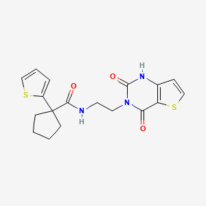 molecular formula C18H19N3O3S2 B2443666 N-(2-(2,4-dioxo-1,2-dihydrothieno[3,2-d]pyrimidin-3(4H)-yl)ethyl)-1-(thiophen-2-yl)cyclopentanecarboxamide CAS No. 2034354-20-4