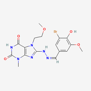 molecular formula C17H19BrN6O5 B2443688 （Z）-8-(2-(3-溴-4-羟基-5-甲氧基苯亚甲基)肼基)-7-(2-甲氧基乙基)-3-甲基-1H-嘌呤-2,6(3H,7H)-二酮 CAS No. 378202-55-2