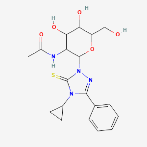 molecular formula C19H24N4O5S B2443716 N-(2-(4-cyclopropyl-3-phenyl-5-thioxo-4,5-dihydro-1H-1,2,4-triazol-1-yl)-4,5-dihydroxy-6-(hydroxymethyl)tetrahydro-2H-pyran-3-yl)acetamide CAS No. 1191420-99-1