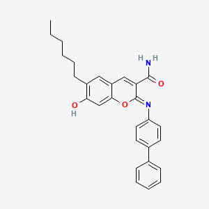 molecular formula C28H28N2O3 B2443727 (2Z)-2-({[1,1'-biphenyl]-4-yl}imino)-6-hexyl-7-hydroxy-2H-chromene-3-carboxamide CAS No. 329690-14-4