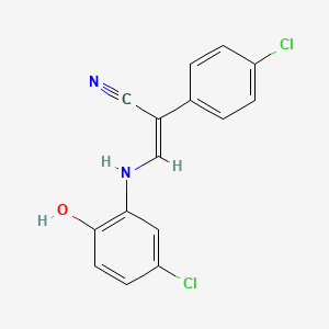molecular formula C15H10Cl2N2O B2443728 (Z)-3-(5-氯-2-羟基苯胺基)-2-(4-氯苯基)丙-2-烯腈 CAS No. 338402-91-8