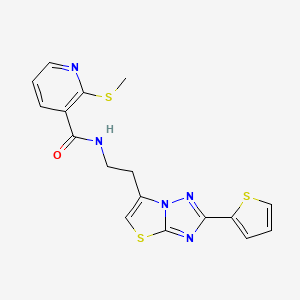 molecular formula C17H15N5OS3 B2443736 2-(甲硫基)-N-(2-(2-(噻吩-2-基)噻唑并[3,2-b][1,2,4]三唑-6-基)乙基)烟酰胺 CAS No. 1211263-84-1