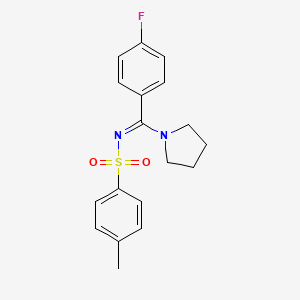 molecular formula C18H19FN2O2S B2443754 (NZ)-N-[(4-fluorophenyl)-pyrrolidin-1-ylmethylidene]-4-methylbenzenesulfonamide CAS No. 850192-59-5