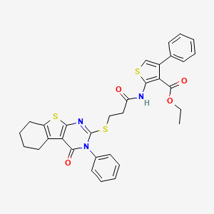 Ethyl 2-[3-[(4-oxo-3-phenyl-5,6,7,8-tetrahydro-[1]benzothiolo[2,3-d]pyrimidin-2-yl)sulfanyl]propanoylamino]-4-phenylthiophene-3-carboxylate