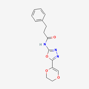 N-(5-(5,6-dihydro-1,4-dioxin-2-yl)-1,3,4-oxadiazol-2-yl)-3-phenylpropanamide
