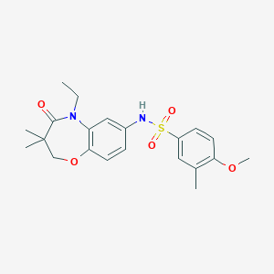 molecular formula C21H26N2O5S B2443780 N-(5-ethyl-3,3-dimethyl-4-oxo-2,3,4,5-tetrahydrobenzo[b][1,4]oxazepin-7-yl)-4-methoxy-3-methylbenzenesulfonamide CAS No. 922103-57-9