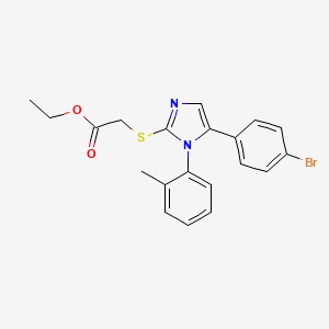 molecular formula C20H19BrN2O2S B2443808 乙酰基-2-((5-(4-溴苯基)-1-(邻甲苯基)-1H-咪唑-2-基)硫代)乙酸酯 CAS No. 1207043-78-4