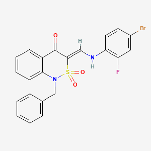 molecular formula C22H16BrFN2O3S B2443815 (3Z)-1-benzyl-3-{[(4-bromo-2-fluorophenyl)amino]methylene}-1H-2,1-benzothiazin-4(3H)-one 2,2-dioxide CAS No. 892293-56-0