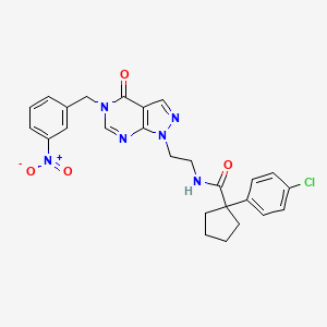 molecular formula C26H25ClN6O4 B2443830 1-(4-chlorophenyl)-N-(2-(5-(3-nitrobenzyl)-4-oxo-4,5-dihydro-1H-pyrazolo[3,4-d]pyrimidin-1-yl)ethyl)cyclopentanecarboxamide CAS No. 921918-61-8