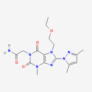 molecular formula C17H23N7O4 B2443847 2-(8-(3,5-dimethyl-1H-pyrazol-1-yl)-7-(2-ethoxyethyl)-3-methyl-2,6-dioxo-2,3,6,7-tetrahydro-1H-purin-1-yl)acetamide CAS No. 1014009-89-2