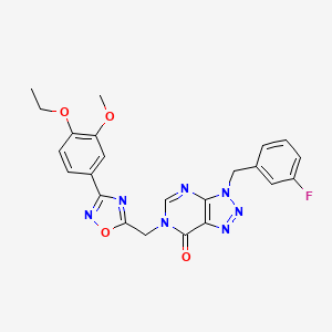 molecular formula C23H20FN7O4 B2443850 6-((3-(4-ethoxy-3-methoxyphenyl)-1,2,4-oxadiazol-5-yl)methyl)-3-(3-fluorobenzyl)-3H-[1,2,3]triazolo[4,5-d]pyrimidin-7(6H)-one CAS No. 1206987-58-7