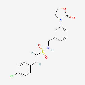 (E)-2-(4-chlorophenyl)-N-[[3-(2-oxo-1,3-oxazolidin-3-yl)phenyl]methyl]ethenesulfonamide