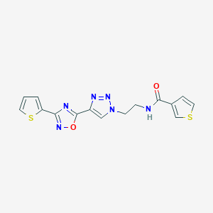 molecular formula C15H12N6O2S2 B2443864 N-(2-(4-(3-(thiophen-2-yl)-1,2,4-oxadiazol-5-yl)-1H-1,2,3-triazol-1-yl)ethyl)thiophene-3-carboxamide CAS No. 2034570-32-4