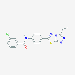 molecular formula C18H14ClN5OS B244389 3-chloro-N-[4-(3-ethyl[1,2,4]triazolo[3,4-b][1,3,4]thiadiazol-6-yl)phenyl]benzamide 