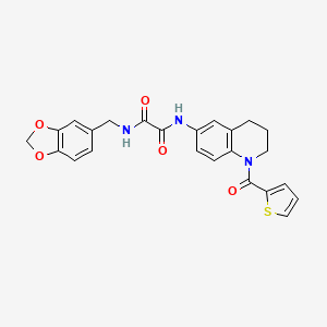 molecular formula C24H21N3O5S B2443894 N1-(benzo[d][1,3]dioxol-5-ylmethyl)-N2-(1-(thiophene-2-carbonyl)-1,2,3,4-tetrahydroquinolin-6-yl)oxalamide CAS No. 899735-83-2
