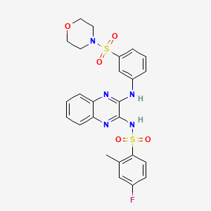 molecular formula C25H24FN5O5S2 B2443912 4-fluoro-2-methyl-N-[3-(3-morpholin-4-ylsulfonylanilino)quinoxalin-2-yl]benzenesulfonamide CAS No. 560995-89-3