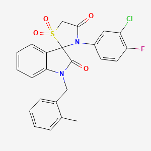 molecular formula C24H18ClFN2O4S B2443918 3'-(3-Chloro-4-fluorophenyl)-1-[(2-methylphenyl)methyl]-1,2-dihydrospiro[indole-3,2'-[1lambda6,3]thiazolidine]-1',1',2,4'-tetrone CAS No. 941929-16-4