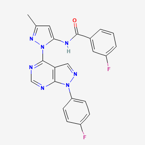 molecular formula C22H15F2N7O B2443919 3-Fluor-N-(1-(1-(4-Fluorphenyl)-1H-pyrazolo[3,4-d]pyrimidin-4-yl)-3-methyl-1H-pyrazol-5-yl)benzamid CAS No. 1007085-04-2