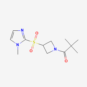 molecular formula C12H19N3O3S B2443922 2,2-dimethyl-1-(3-((1-methyl-1H-imidazol-2-yl)sulfonyl)azetidin-1-yl)propan-1-one CAS No. 2320143-70-0