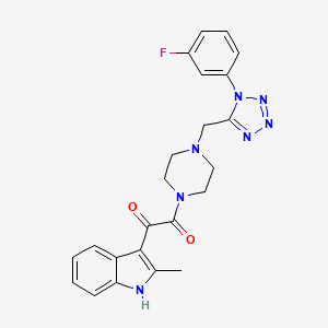 molecular formula C23H22FN7O2 B2443981 1-(4-((1-(3-fluorophenyl)-1H-tetrazol-5-yl)methyl)piperazin-1-yl)-2-(2-methyl-1H-indol-3-yl)ethane-1,2-dione CAS No. 1040676-13-8