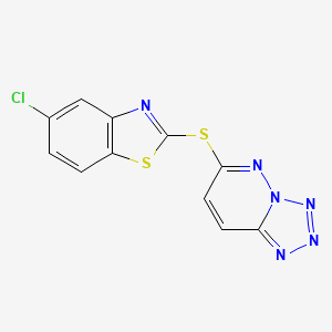 molecular formula C11H5ClN6S2 B2443995 5-Chloro-2-{[1,2,3,4]tetrazolo[1,5-b]pyridazin-6-ylsulfanyl}-1,3-benzothiazole CAS No. 930404-34-5