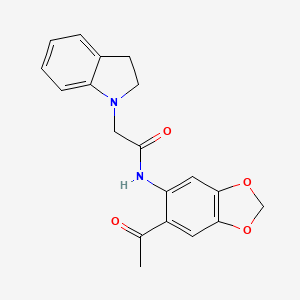 molecular formula C19H18N2O4 B2443998 N-(6-acetyl-2H-1,3-benzodioxol-5-yl)-2-(2,3-dihydro-1H-indol-1-yl)acetamide CAS No. 491867-67-5