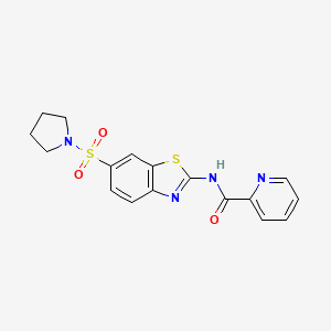 molecular formula C17H16N4O3S2 B2444014 N-[6-(pyrrolidin-1-ylsulfonyl)-1,3-benzothiazol-2-yl]pyridine-2-carboxamide CAS No. 692762-18-8