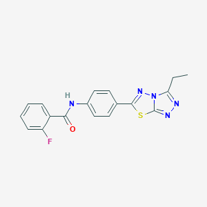 molecular formula C18H14FN5OS B244405 N-[4-(3-ethyl[1,2,4]triazolo[3,4-b][1,3,4]thiadiazol-6-yl)phenyl]-2-fluorobenzamide 