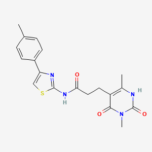 molecular formula C19H20N4O3S B2444118 3-(3,6-二甲基-2,4-二氧代-1,2,3,4-四氢嘧啶-5-基)-N-(4-(对甲苯基)噻唑-2-基)丙酰胺 CAS No. 1105230-23-6