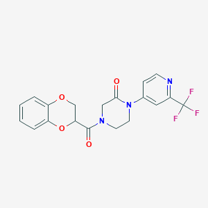 molecular formula C19H16F3N3O4 B2444159 4-(2,3-Dihydro-1,4-benzodioxine-3-carbonyl)-1-[2-(trifluoromethyl)pyridin-4-yl]piperazin-2-one CAS No. 2380144-50-1