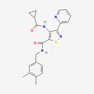 molecular formula C22H22N4O2S B2444167 4-[(cyclopropylcarbonyl)amino]-N-(3,4-dimethylbenzyl)-3-pyridin-2-ylisothiazole-5-carboxamide CAS No. 1251543-54-0