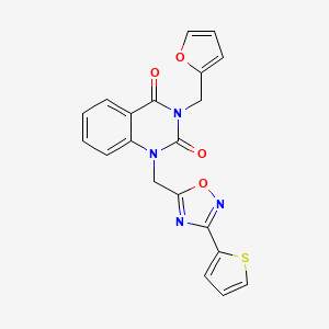 molecular formula C20H14N4O4S B2444177 3-(furan-2-ylmethyl)-1-((3-(thiophen-2-yl)-1,2,4-oxadiazol-5-yl)methyl)quinazoline-2,4(1H,3H)-dione CAS No. 1207032-22-1