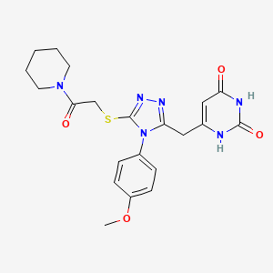 molecular formula C21H24N6O4S B2444199 6-((4-(4-methoxyphenyl)-5-((2-oxo-2-(piperidin-1-yl)ethyl)thio)-4H-1,2,4-triazol-3-yl)methyl)pyrimidine-2,4(1H,3H)-dione CAS No. 852152-81-9