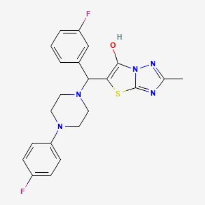 molecular formula C22H21F2N5OS B2444211 5-((3-Fluorophenyl)(4-(4-fluorophenyl)piperazin-1-yl)methyl)-2-methylthiazolo[3,2-b][1,2,4]triazol-6-ol CAS No. 851810-56-5