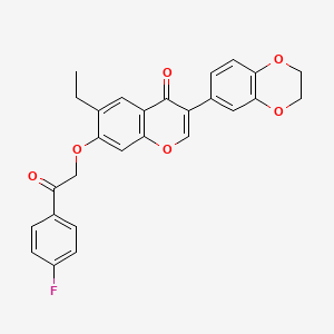 molecular formula C27H21FO6 B2444221 3-(2,3-Dihydro-1,4-benzodioxin-6-yl)-6-ethyl-7-[2-(4-fluorophenyl)-2-oxoethoxy]chromen-4-one CAS No. 610763-50-3