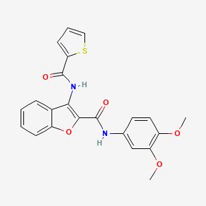 molecular formula C22H18N2O5S B2444252 N-(3,4-dimethoxyphenyl)-3-(thiophene-2-carboxamido)benzofuran-2-carboxamide CAS No. 888455-96-7