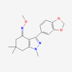 molecular formula C18H21N3O3 B2444268 aza(3-benzo[d]1,3-dioxolan-5-yl-1,6,6-trimethyl(5,6,7-trihydro1H-indazol-4-ylidene))methoxymethane CAS No. 1024896-60-3