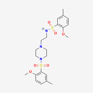 molecular formula C22H31N3O6S2 B2444283 2-methoxy-N-(2-(4-((2-methoxy-5-methylphenyl)sulfonyl)piperazin-1-yl)ethyl)-5-methylbenzenesulfonamide CAS No. 691381-31-4