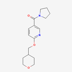 molecular formula C16H22N2O3 B2444305 pyrrolidin-1-yl(6-((tetrahydro-2H-pyran-4-yl)methoxy)pyridin-3-yl)methanone CAS No. 2034363-88-5