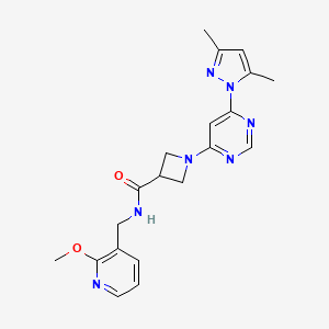 molecular formula C20H23N7O2 B2444309 1-(6-(3,5-二甲基-1H-吡唑-1-基)嘧啶-4-基)-N-((2-甲氧基吡啶-3-基)甲基)氮杂环丁烷-3-甲酰胺 CAS No. 2034233-13-9