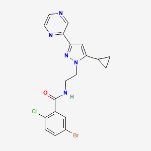 molecular formula C19H17BrClN5O B2444330 5-溴-2-氯-N-(2-(5-环丙基-3-(吡嗪-2-基)-1H-吡唑-1-基)乙基)苯甲酰胺 CAS No. 2034549-63-6