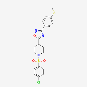 molecular formula C20H20ClN3O3S2 B2444332 1-[(4-氯苯基)磺酰基]-4-{3-[4-(甲硫基)苯基]-1,2,4-恶二唑-5-基}哌啶 CAS No. 946300-30-7