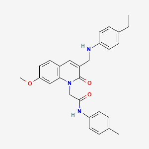 molecular formula C28H29N3O3 B2444365 2-(3-(((4-ethylphenyl)amino)methyl)-7-methoxy-2-oxoquinolin-1(2H)-yl)-N-(p-tolyl)acetamide CAS No. 893785-75-6